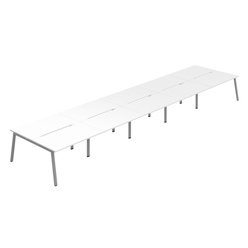 Synergy 10P Bench Desk 1600X800mm A-Frame White/Silver