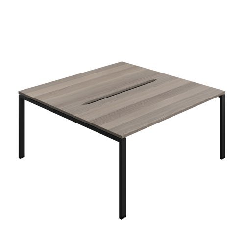 Synergy Bench with Cut Out: 2 Person (FSC) : Goal Post Leg : 1600 800 Grey Oak/Black