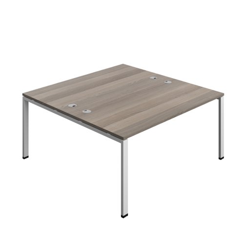 Synergy Bench with Cable Ports: 2 Person (FSC) : Goal Post Leg : 1600 800 Grey Oak/Silver
