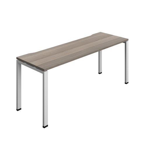 Synergy Bench with Cut Out: 1 Person (FSC) : Goal Post Leg : 1800 700 Grey Oak/Silver