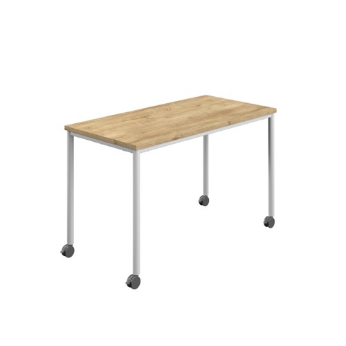 Titan Mobile Rectangular Table (FSC) 1200 X 600 White/Natural Nebraska Oak