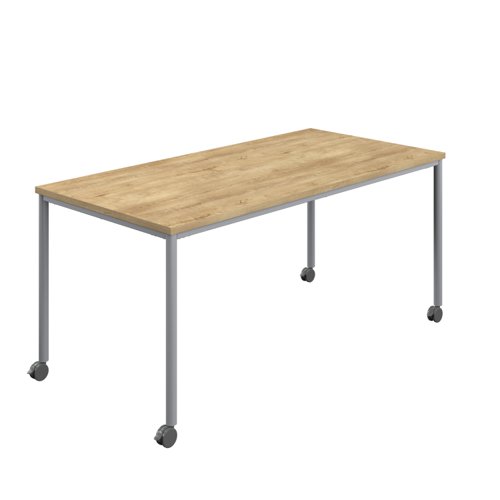 Titan Mobile Rectangular Table (FSC) 1800 X 800 Silver/Natural Nebraska Oak