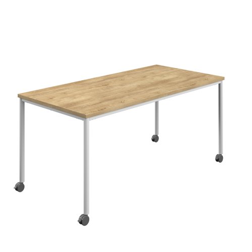 Titan Mobile Rectangular Table (FSC) 1800 X 800 White/Natural Nebraska Oak