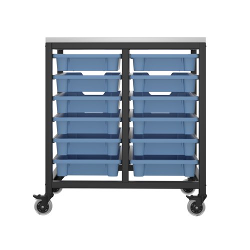 T-STOR-12D-F01BLUE | The Titan Storage Unit with Tray Drawers is the perfect solution for classroom storage needs. This versatile unit comes stacked as a standard with blue trays in varying sizes, but other coloured trays are available on a made to order basis. The steel frame is durable and features easy sliding rails for the trays, making it simple to access and organise materials. This storage unit is perfect for keeping classrooms clear and tidy, allowing teachers to focus on teaching rather than clutter. With its sturdy construction and ample storage space, the Titan Storage Unit with Tray Drawers is a must-have for any classroom.
