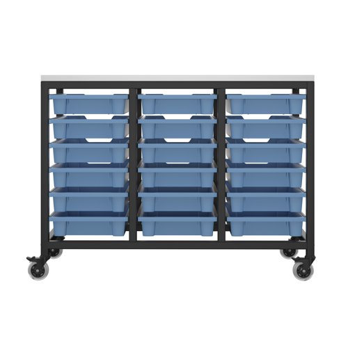 T-STOR-18D-F01BLUE | The Titan Storage Unit with Tray Drawers is the perfect solution for classroom storage needs. This versatile unit comes stacked as a standard with blue trays in varying sizes, but other coloured trays are available on a made to order basis. The steel frame is durable and features easy sliding rails for the trays, making it simple to access and organise materials. This storage unit is perfect for keeping classrooms clear and tidy, allowing teachers to focus on teaching rather than clutter. With its sturdy construction and ample storage space, the Titan Storage Unit with Tray Drawers is a must-have for any classroom.