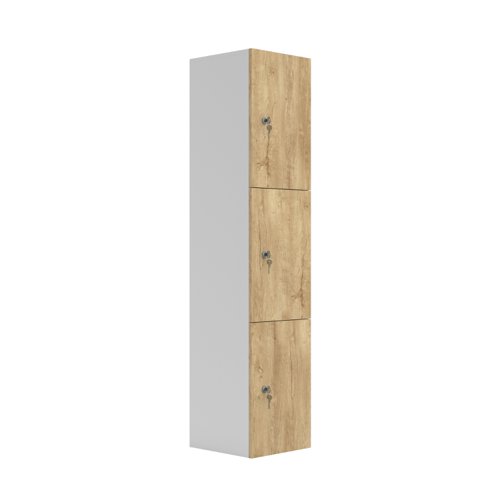 TCCP3NNO | This three door wooden locker features cam locks on each door and a sturdy 18mm wooden carcass. Available in a range of finishes to match any office aesthetic, this is a stylish and durable solution for your storage needs.