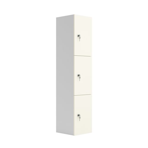 TCCP3WHT | This three door wooden locker features cam locks on each door and a sturdy 18mm wooden carcass. Available in a range of finishes to match any office aesthetic, this is a stylish and durable solution for your storage needs.