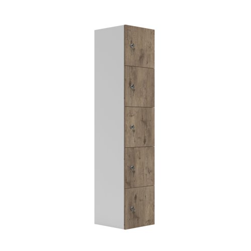 Five Door Unit Complete with Shelf, Coat Hooks, Cam Lock (FSC) Grey Nebraska Oak