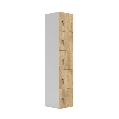 Five Door Unit Complete with Shelf, Coat Hooks, Cam Lock (FSC) Natural Nebraska Oak