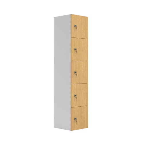 Five Door Unit Complete with Shelf, Coat Hooks, Cam Lock (FSC) Sorano Oak