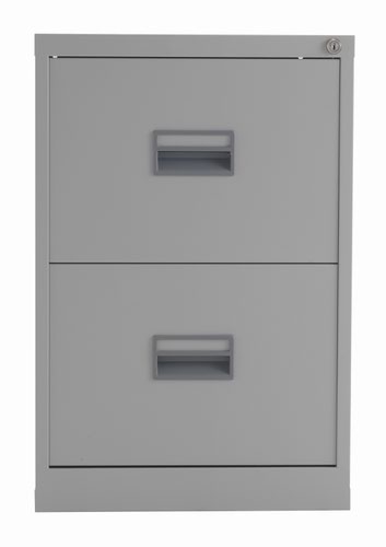 TCS2FC-GR | The TC Steel 2 Drawer Filing Cabinet is the perfect solution for your office storage needs. Made from high-quality steel, this 2 drawer filing cabinet is built to last. With 100% drawer extension, you can easily access all your files and documents. The anti-tilt feature ensures that the cabinet stays stable and prevents accidents. The cabinet fits A4 side to side with a filing bar and foolscap side to side, making it versatile for all your filing needs. The sleek design and durable construction make this filing cabinet a great addition to any office. Get organized and stay productive with the TC Steel 2 Drawer Filing Cabinet.