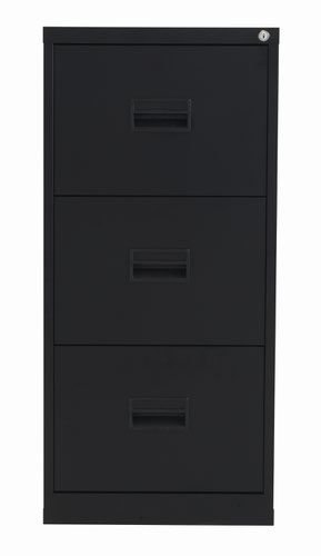 TCS3FC-BK | The TC Steel 3 Drawer Filing Cabinet is the perfect solution for your office storage needs. Made from high-quality steel, this 3 drawer steel filing cabinet is built to last. With 100% drawer extension, you can easily access all your files and documents. The anti-tilt feature ensures that the cabinet stays stable and prevents accidents. The cabinet fits A4 side to side with filing bar and foolscap side to side, making it versatile and accommodating to your filing needs. With its sleek design and durable construction, the TC Steel 3 Drawer Filing Cabinet is a must-have for any office.