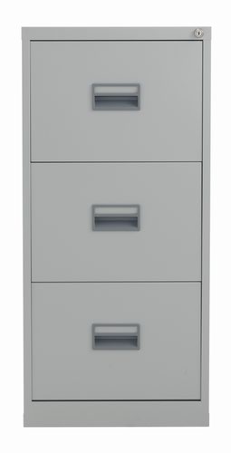 The TC Steel 3 Drawer Filing Cabinet is the perfect solution for your office storage needs. Made from high-quality steel, this 3 drawer steel filing cabinet is built to last. With 100% drawer extension, you can easily access all your files and documents. The anti-tilt feature ensures that the cabinet stays stable and prevents accidents. The cabinet fits A4 side to side with filing bar and foolscap side to side, making it versatile and accommodating to your filing needs. With its sleek design and durable construction, the TC Steel 3 Drawer Filing Cabinet is a must-have for any office.