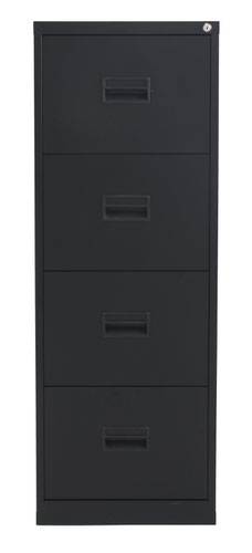 TCS4FC-BK | The TC Steel 4 Drawer Filing Cabinet is the perfect solution for your office storage needs. Made from high-quality steel, this 4 drawer steel filing cabinet is built to last. With 100% drawer extension, you can easily access all your files and documents. The anti-tilt feature ensures that the cabinet stays stable and prevents accidents. The cabinet fits A4 side to side with filing bar and foolscap side to side, making it versatile and accommodating to your filing needs. With its sleek design and durable construction, the TC Steel 4 Drawer Filing Cabinet is a must-have for any office.