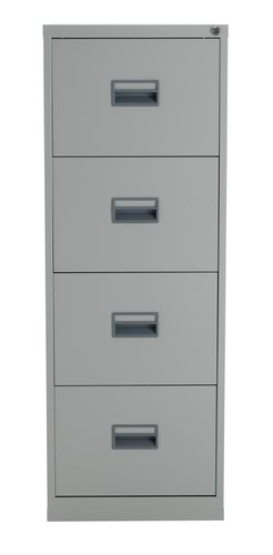TCS4FC-GR | The TC Steel 4 Drawer Filing Cabinet is the perfect solution for your office storage needs. Made from high-quality steel, this 4 drawer steel filing cabinet is built to last. With 100% drawer extension, you can easily access all your files and documents. The anti-tilt feature ensures that the cabinet stays stable and prevents accidents. The cabinet fits A4 side to side with filing bar and foolscap side to side, making it versatile and accommodating to your filing needs. With its sleek design and durable construction, the TC Steel 4 Drawer Filing Cabinet is a must-have for any office.