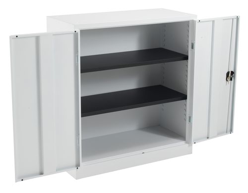 TCSDDC1000WH | The TC Steel Double Door Cupboard is the perfect solution for those looking for a durable and secure storage option for their office space. Made from high-quality steel, this tambour office unit provides an alternative to traditional wooden storage options. The lockable side-opening shutter doors ensure that your items are safe and secure, while the ability to mix flat shelves and suspension frames together allows for customizable storage options. Available in a variety of colour options, this cupboard provides ample storage space for a neat and tidy workspace. Say goodbye to cluttered desks and hello to a more organized office with the TC Steel Double Door Cupboard.