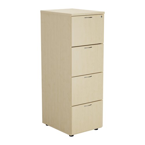 The Essentials Filing Cabinet 4 Drawer is the perfect solution for storing important documents or information. This four drawer filing cabinet is lockable, ensuring that your confidential information is kept safe and secure. Made from high-quality wood, this filing cabinet is not only durable but also stylish, making it a great addition to any office or home. Available as part of a range, you can easily match it with other furniture pieces to create a cohesive look. With ample storage space, you can easily organize your files and keep them within reach. Invest in the Essentials Filing Cabinet 4 Drawer and enjoy the benefits of a well-organised workspace.