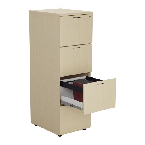 The Essentials Filing Cabinet 4 Drawer is the perfect solution for storing important documents or information. This four drawer filing cabinet is lockable, ensuring that your confidential information is kept safe and secure. Made from high-quality wood, this filing cabinet is not only durable but also stylish, making it a great addition to any office or home. Available as part of a range, you can easily match it with other furniture pieces to create a cohesive look. With ample storage space, you can easily organize your files and keep them within reach. Invest in the Essentials Filing Cabinet 4 Drawer and enjoy the benefits of a well-organised workspace.