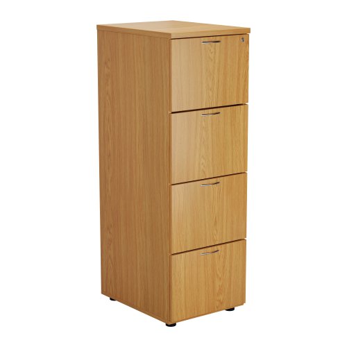 TES4FCNO | The Essentials Filing Cabinet 4 Drawer is the perfect solution for storing important documents or information. This four drawer filing cabinet is lockable, ensuring that your confidential information is kept safe and secure. Made from high-quality wood, this filing cabinet is not only durable but also stylish, making it a great addition to any office or home. Available as part of a range, you can easily match it with other furniture pieces to create a cohesive look. With ample storage space, you can easily organize your files and keep them within reach. Invest in the Essentials Filing Cabinet 4 Drawer and enjoy the benefits of a well-organized workspace.