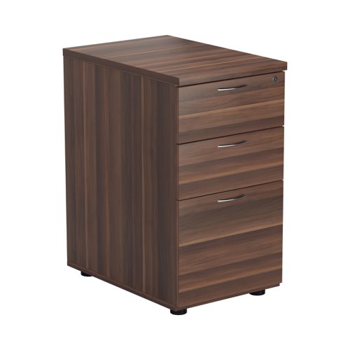 TESDHP3/800DW | The Essentials Desk High 3 Drawer Pedestal is the perfect solution for your office storage needs. This three drawer filing cabinet is designed to fit perfectly under your desk, providing easy access to your files and documents. The desk high pedestal is lockable, ensuring the safety and security of your important files. Made from sturdy and longwearing wooden materials, this suspension filing cabinet is built to last. With its sleek and modern design, it will complement any office decor. The Essentials Desk High 3 Drawer Pedestal is a must-have for any office looking to maximize their storage space while maintaining a professional and organised workspace.