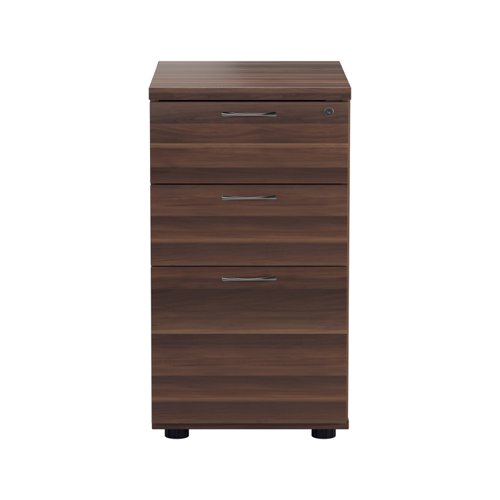 TESDHP3/800DW | The Essentials Desk High 3 Drawer Pedestal is the perfect solution for your office storage needs. This three drawer filing cabinet is designed to fit perfectly under your desk, providing easy access to your files and documents. The desk high pedestal is lockable, ensuring the safety and security of your important files. Made from sturdy and longwearing wooden materials, this suspension filing cabinet is built to last. With its sleek and modern design, it will complement any office decor. The Essentials Desk High 3 Drawer Pedestal is a must-have for any office looking to maximize their storage space while maintaining a professional and organised workspace.