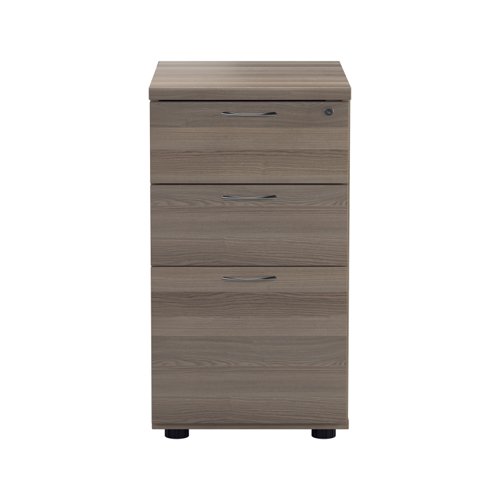 TESDHP3/800GO | The Essentials Desk High 3 Drawer Pedestal is the perfect solution for your office storage needs. This three drawer filing cabinet is designed to fit perfectly under your desk, providing easy access to your files and documents. The desk high pedestal is lockable, ensuring the safety and security of your important files. Made from sturdy and longwearing wooden materials, this suspension filing cabinet is built to last. With its sleek and modern design, it will complement any office decor. The Essentials Desk High 3 Drawer Pedestal is a must-have for any office looking to maximize their storage space while maintaining a professional and organised workspace.