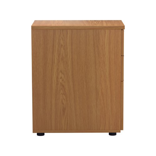 TESDHP3/800NO | The Essentials Desk High 3 Drawer Pedestal is the perfect solution for your office storage needs. This three drawer filing cabinet is designed to fit perfectly under your desk, providing easy access to your files and documents. The desk high pedestal is lockable, ensuring the safety and security of your important files. Made from sturdy and longwearing wooden materials, this suspension filing cabinet is built to last. With its sleek and modern design, it will complement any office decor. The Essentials Desk High 3 Drawer Pedestal is a must-have for any office looking to maximize their storage space while maintaining a professional and organised workspace.