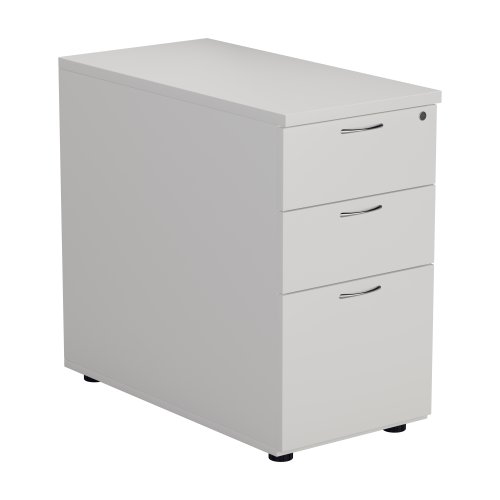 TESDHP3/800WH | The Essentials Desk High 3 Drawer Pedestal is the perfect solution for your office storage needs. This three drawer filing cabinet is designed to fit perfectly under your desk, providing easy access to your files and documents. The desk high pedestal is lockable, ensuring the safety and security of your important files. Made from sturdy and longwearing wooden materials, this suspension filing cabinet is built to last. With its sleek and modern design, it will complement any office decor. The Essentials Desk High 3 Drawer Pedestal is a must-have for any office looking to maximize their storage space while maintaining a professional and organised workspace.