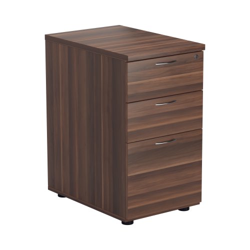 TESDHP3DW | The Essentials Desk High 3 Drawer Pedestal is the perfect solution for your office storage needs. This three drawer filing cabinet is designed to fit perfectly under your desk, providing easy access to your files and documents. The desk high pedestal is lockable, ensuring the safety and security of your important files. Made from sturdy and longwearing wooden materials, this suspension filing cabinet is built to last. With its sleek and modern design, it will complement any office decor. The Essentials Desk High 3 Drawer Pedestal is a must-have for any office looking to maximize their storage space while maintaining a professional and organised workspace.