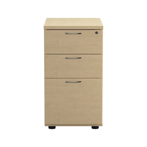 TESDHP3MA | The Essentials Desk High 3 Drawer Pedestal is the perfect solution for your office storage needs. This three drawer filing cabinet is designed to fit perfectly under your desk, providing easy access to your files and documents. The desk high pedestal is lockable, ensuring the safety and security of your important files. Made from sturdy and longwearing wooden materials, this suspension filing cabinet is built to last. With its sleek and modern design, it will complement any office decor. The Essentials Desk High 3 Drawer Pedestal is a must-have for any office looking to maximize their storage space while maintaining a professional and organised workspace.