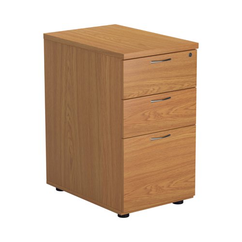 TESDHP3NO | The Essentials Desk High 3 Drawer Pedestal is the perfect solution for your office storage needs. This three drawer filing cabinet is designed to fit perfectly under your desk, providing easy access to your files and documents. The desk high pedestal is lockable, ensuring the safety and security of your important files. Made from sturdy and longwearing wooden materials, this suspension filing cabinet is built to last. With its sleek and modern design, it will complement any office decor. The Essentials Desk High 3 Drawer Pedestal is a must-have for any office looking to maximize their storage space while maintaining a professional and organised workspace.