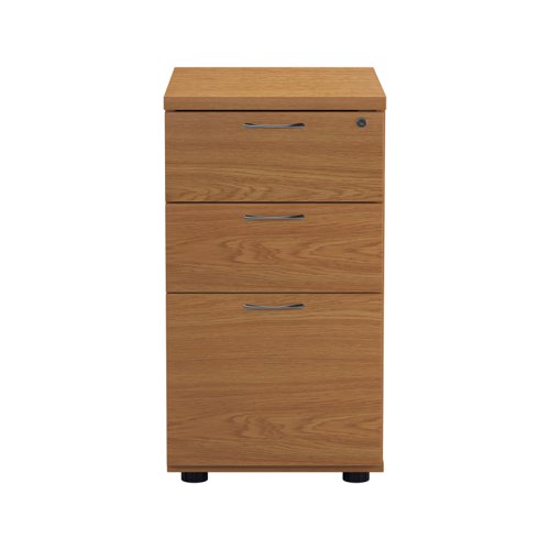 TESDHP3NO | The Essentials Desk High 3 Drawer Pedestal is the perfect solution for your office storage needs. This three drawer filing cabinet is designed to fit perfectly under your desk, providing easy access to your files and documents. The desk high pedestal is lockable, ensuring the safety and security of your important files. Made from sturdy and longwearing wooden materials, this suspension filing cabinet is built to last. With its sleek and modern design, it will complement any office decor. The Essentials Desk High 3 Drawer Pedestal is a must-have for any office looking to maximize their storage space while maintaining a professional and organised workspace.