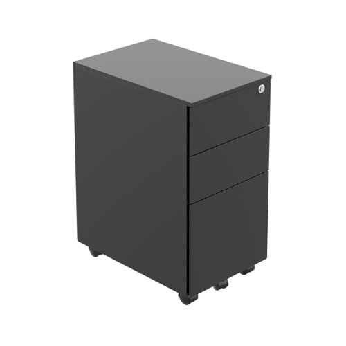 Pedestal Slimline 3 Drawer Steel Black