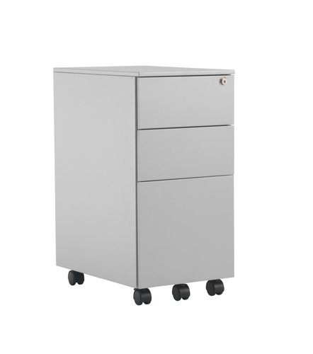 Pedestal Slimline 3 Drawer Steel Silver