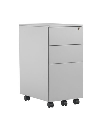 The Pedestal Slimline 3 Drawer Steel is the perfect solution for your office storage needs. With a pen tray included, you can keep your writing utensils organized and within reach. This model also fits A4 files side to side and front to back with a filing bar, making it easy to keep your documents organized. Additionally, it fits Foolscap front to back, providing even more flexibility for your filing needs. The slimline design allows it to fit neatly under your desk, saving valuable floor space. Made from durable steel, this pedestal is built to last and will keep your office organized for years to come.