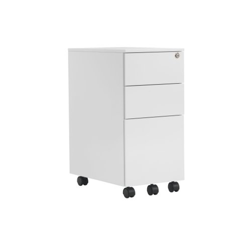 Pedestal Slimline 3 Drawer Steel White