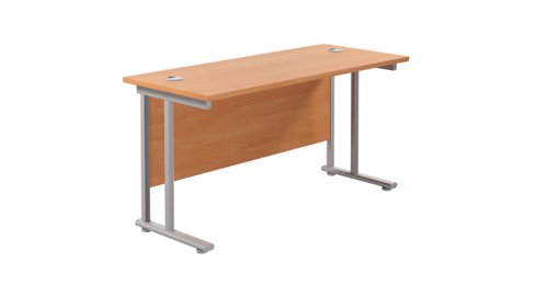 Twin Upright Rectangular Desk: 600mm Deep 1200X600 Beech/Silver