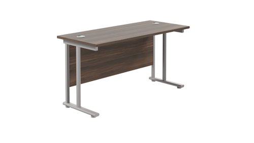 Twin Upright Rectangular Desk: 600mm Deep 1200X600 Dark Walnut/Silver