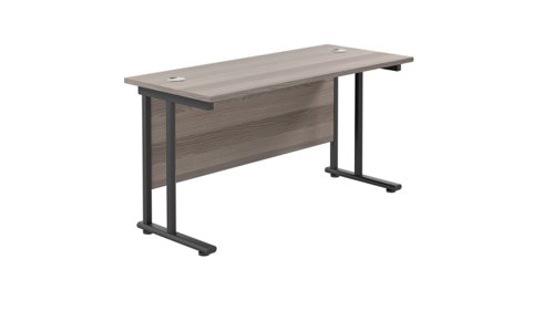 Twin Upright Rectangular Desk: 600mm Deep 1200X600 Grey Oak/Black