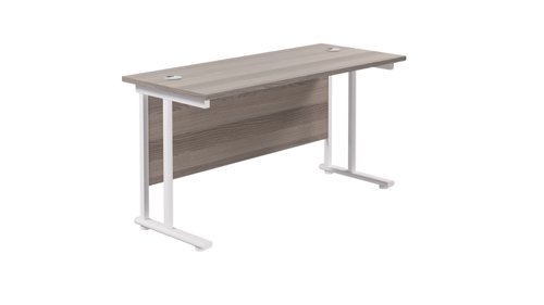 Twin Upright Rectangular Desk: 600mm Deep 1200X600 Grey Oak/White