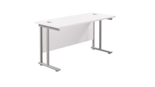 Twin Upright Rectangular Desk: 600mm Deep 1200X600 White/Silver