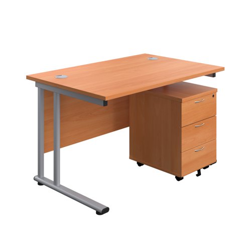 Twin Upright Rectangular Desk + Mobile 3 Drawer Pedestal