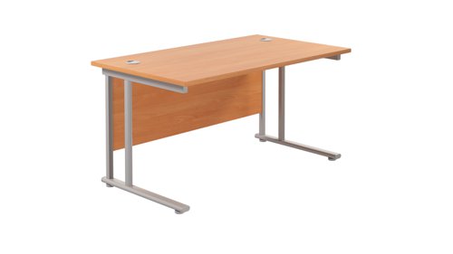 Twin Upright Rectangular Desk: 800mm Deep 1200X800 Beech/Silver