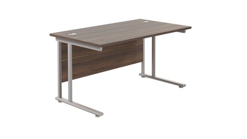 Twin Upright Rectangular Desk: 800mm Deep 1200X800 Dark Walnut/Silver