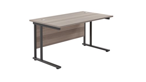 Twin Upright Rectangular Desk: 800mm Deep 1200X800 Grey Oak/Black