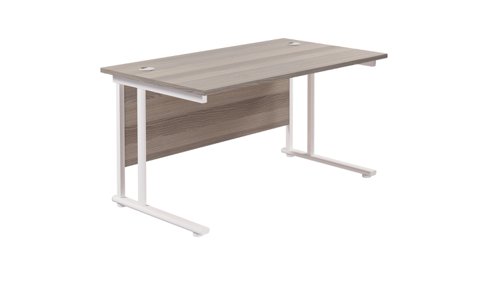 Twin Upright Rectangular Desk: 800mm Deep 1200X800 Grey Oak/White