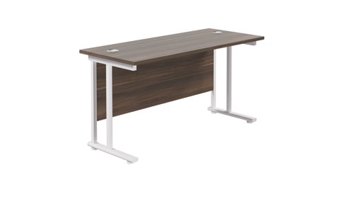 Twin Upright Rectangular Desk: 600mm Deep 1400X600 Dark Walnut/White
