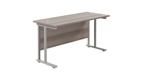 Twin Upright Rectangular Desk: 600mm Deep 1400X600 Grey Oak/Silver