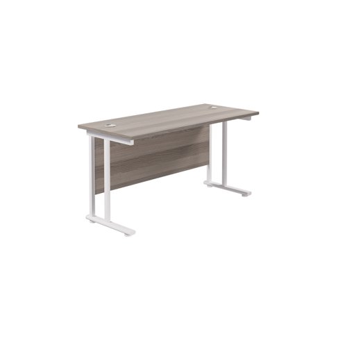 Twin Upright Rectangular Desk: 600mm Deep (FSC) 1400X600 Grey Oak/White