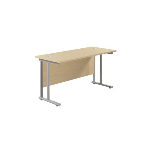 Twin Upright Rectangular Desk: 600mm Deep (FSC) 1400X600 Maple/Silver